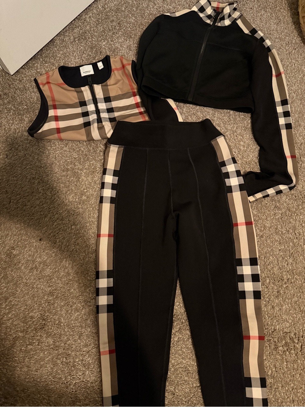 Burberry Black Ponte Joggers with Vintage Check Side Panels